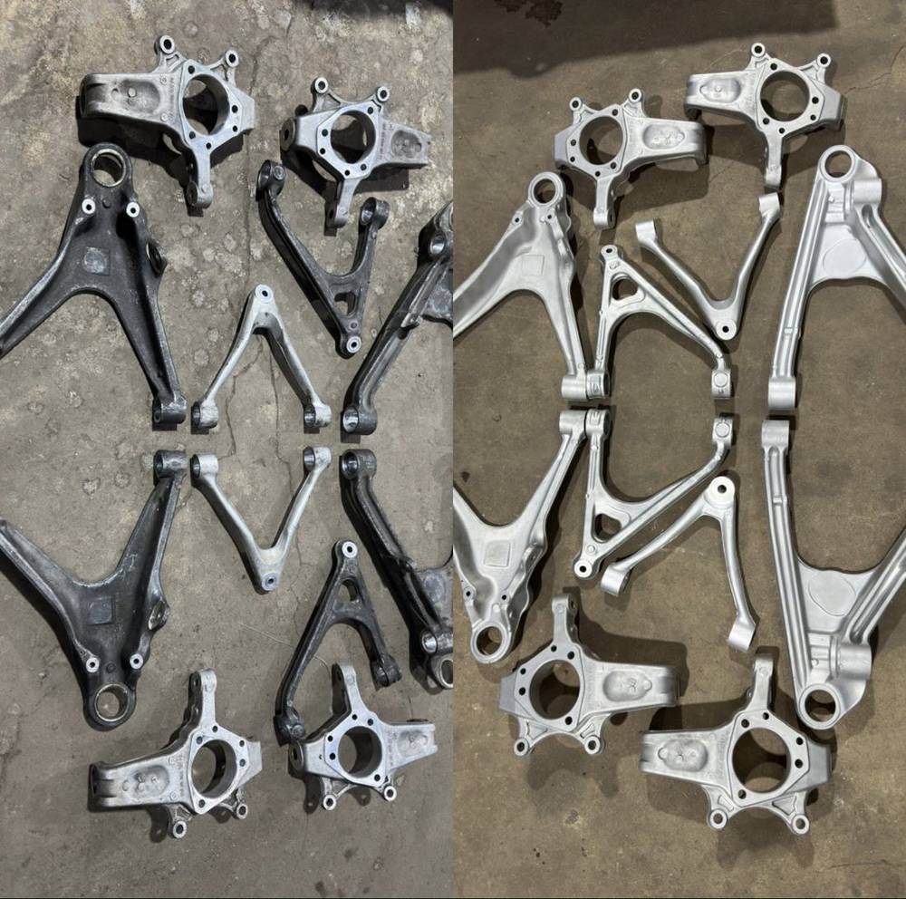 Control arms and knuckles before and after vapor honing